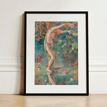 Autumn Scattering Leaves - John La Farge Art Print / Canvas Framed Graceful Nude Figure Wings Fabric, Farge’s, Winged Psyche-figure Poised,
