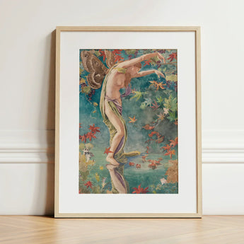 Autumn Scattering Leaves - John La Farge Art Print / Canvas Framed Graceful Nude Figure Wings Green, Farge’s, Winged Psyche-figure Poised,