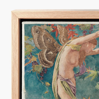 Autumn Scattering Leaves - John La Farge Art Print / Canvas Framed Textile Artwork Figure Moth Wings Teal Background, Farge’s, Winged