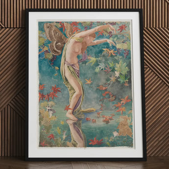 Autumn Scattering Leaves - John La Farge Art Print / Canvas Framed Winged Figure Green Purple Drapery, Farge’s, Psyche-figure Poised, Olive