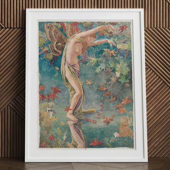 Autumn Scattering Leaves - John La Farge Art Print / Canvas White-framed Winged Figure Green Purple Fabric, Farge’s, Psyche-figure Poised,