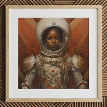 Ava - Impresión artística de astronauta lesbiana negra / Lienzo, 12x12’’ / 31x31cm / Marco natural / Paspartú, Pósteres, impresiones y obra visual, Toby Leon