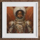 Ava - Impresión artística de astronauta lesbiana negra / Lienzo, 12x12’’ / 31x31cm / Marco blanco / Paspartú, Pósteres, impresiones y obra visual, Toby Leon