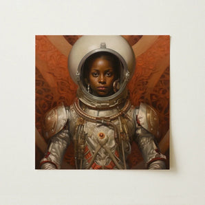 Ava - Black Lesbian Astronaut Art Print / Canvas Detailed Painting Silver Red Spacesuit Intricate Metallic, Aesthetic, Queerest Prints