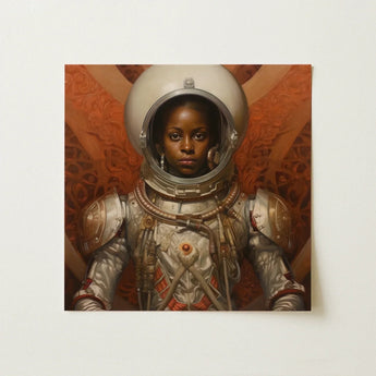 Ava - Black Lesbian Astronaut Art Print / Canvas Detailed Painting Silver Red Spacesuit Intricate Metallic, Aesthetic, Queerest Prints