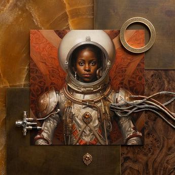 Ava - Black Lesbian Astronaut Art Print / Canvas Detailed Painting Astronaut White Metallic Spacesuit Ornate Gold Black Lesbian Astronaut,