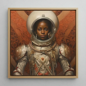Ava - Black Lesbian Astronaut Art Print / Canvas Framed Painting Black Astronaut Detailed White Gold Spacesuit Lesbian Astronaut,