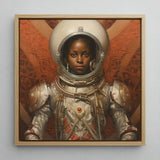 Ava - Black Lesbian Astronaut Art Print / Canvas Framed Painting Detailed White Gold Spacesuit, Aesthetic, Queerest Prints