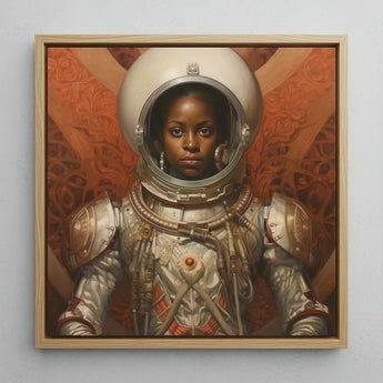 Ava - Black Lesbian Astronaut Art Print / Canvas Framed Painting Detailed White Gold Spacesuit, Aesthetic, Queerest Prints