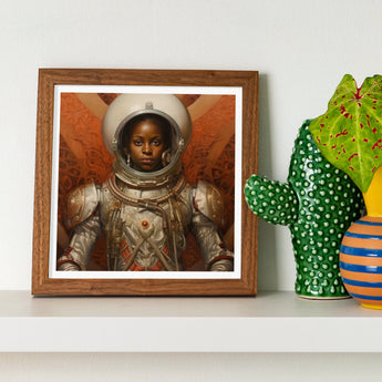 Ava - Black Lesbian Astronaut Art Print / Canvas Framed Portrait Butterfly Wings Orange Background, Aesthetic, Queerest Prints