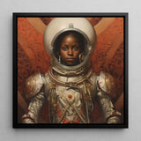 Ava - Black Lesbian Astronaut Art Print / Canvas Framed Portrait Detailed Silver Gold Spacesuit, Aesthetic, Queerest Prints