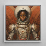 Ava - Black Lesbian Astronaut Art Print / Canvas Framed Portrait Detailed Silver White Spacesuit, Aesthetic, Queerest Prints