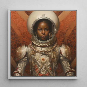 Ava - Black Lesbian Astronaut Art Print / Canvas Framed Portrait Detailed Silver White Spacesuit, Aesthetic, Queerest Prints