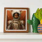 Ava - Black Lesbian Astronaut Art Print, Framed Portrait Astronaut Butterfly Wings Orange Background