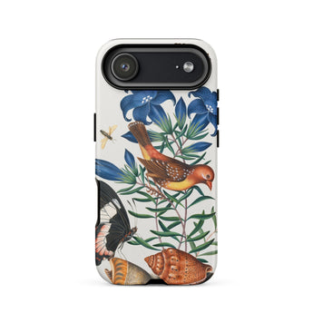 Avadavat Gentian Sawfly Swallowtail and Shells - James Bolton Phone Case Iphone 17 Air / Matte White Blue Floral Phone Case Birds