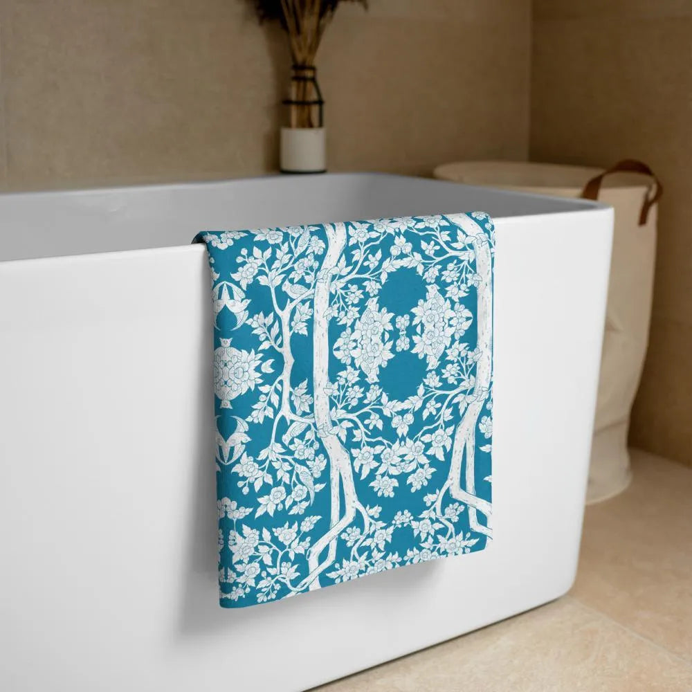Aviary Beach Towel - blue - Ethical Bath Towel - Beach Towels - Aesthetic Art