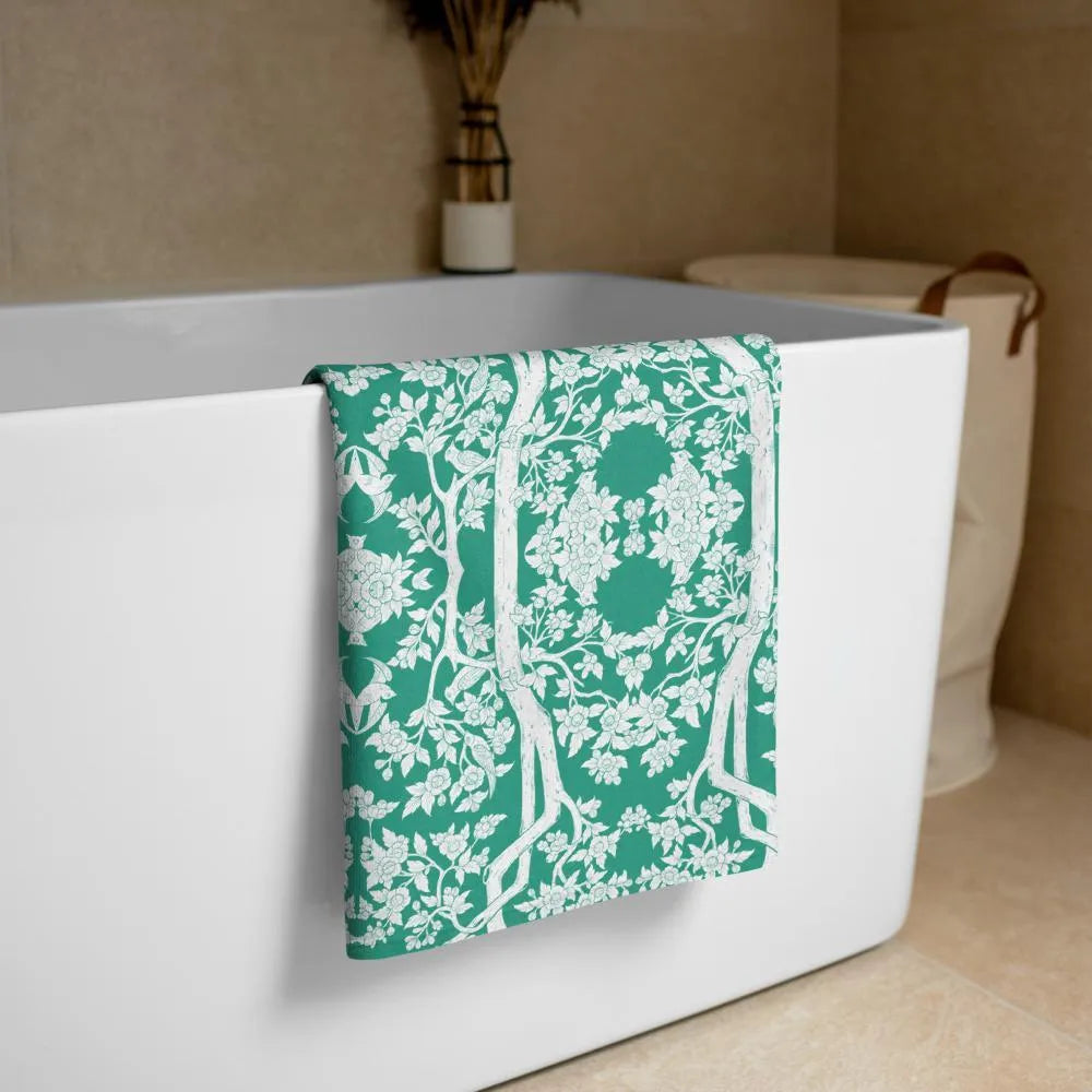 Aviary Beach Towel - Green - Ethical Bath Towel - Beach Towels - Aesthetic Art