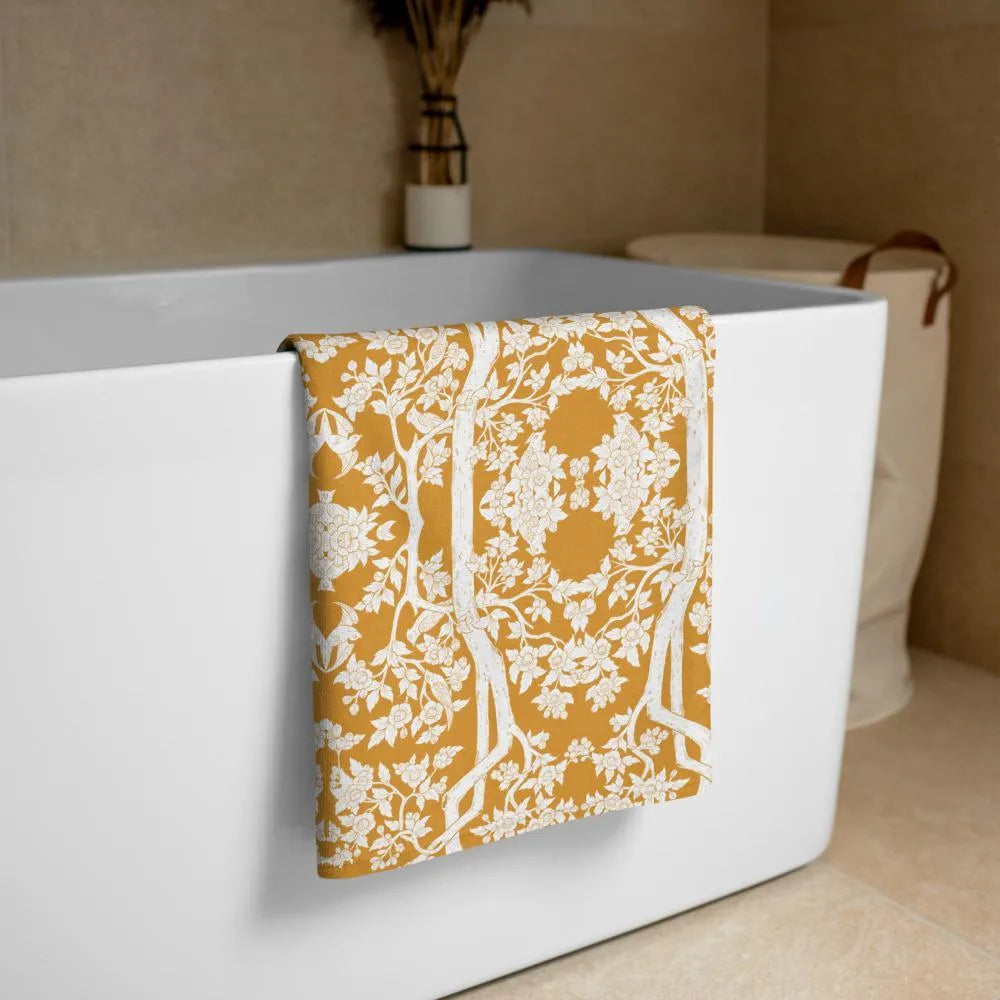 Aviary Beach Towel - Orange - Ethical Bath Towel - Beach Towels - Aesthetic Art