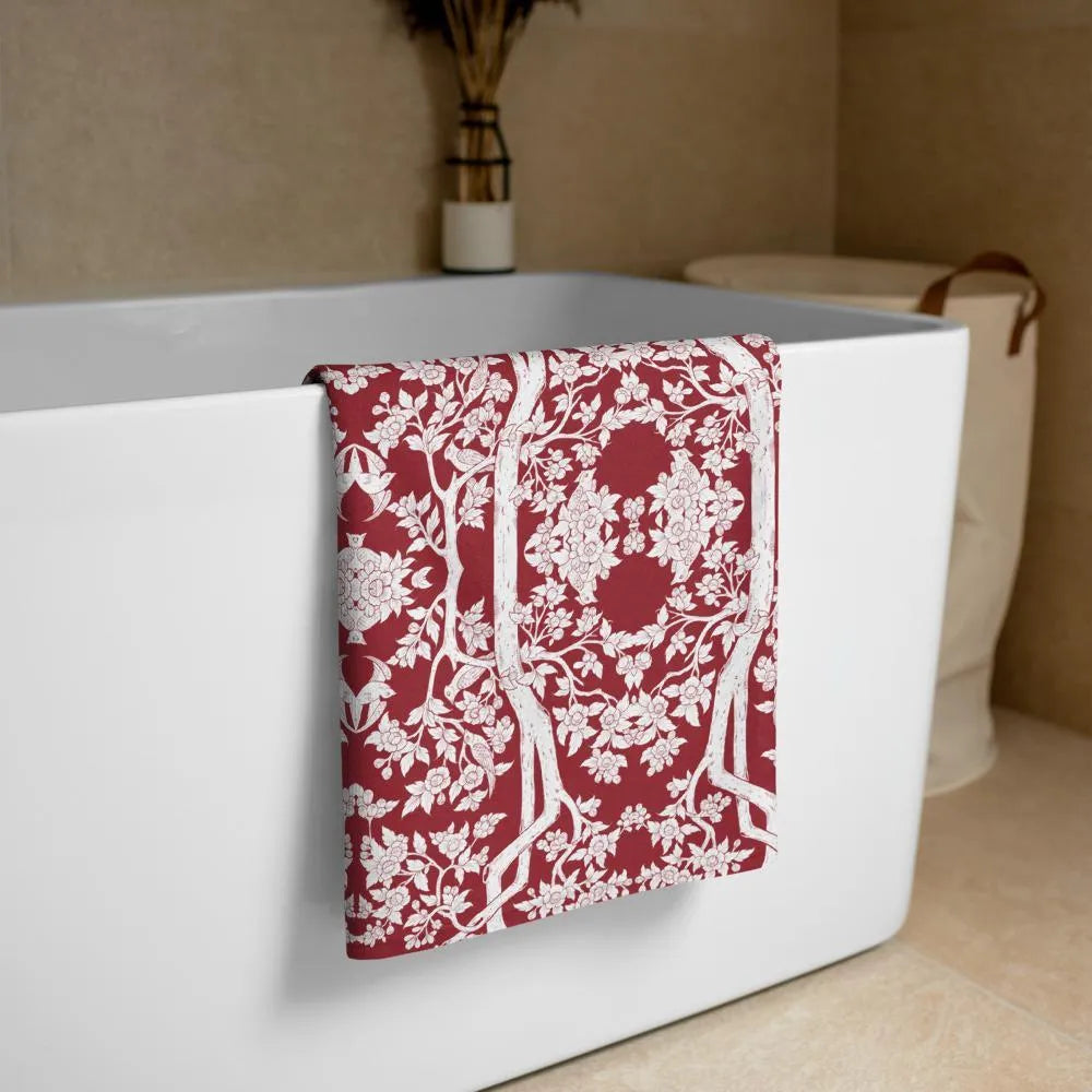 Aviary Beach Towel - red - Ethical Bath Towel - Beach Towels - Aesthetic Art