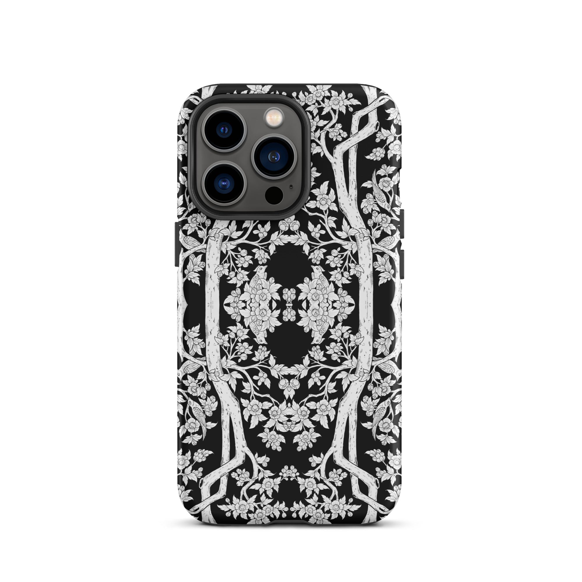 Aviary Black Aesthetic Pattern Art Iphone Case, 13 Pro / Matte, Black White Floral Patterned Phone Case