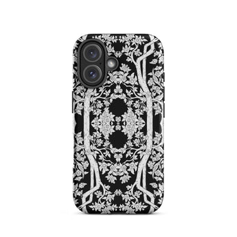 Aviary Black Aesthetic Pattern Art Iphone Case 16 / Matte Black White Floral Phone Case Pattern Art Phone, Battle-tested Design, Cases