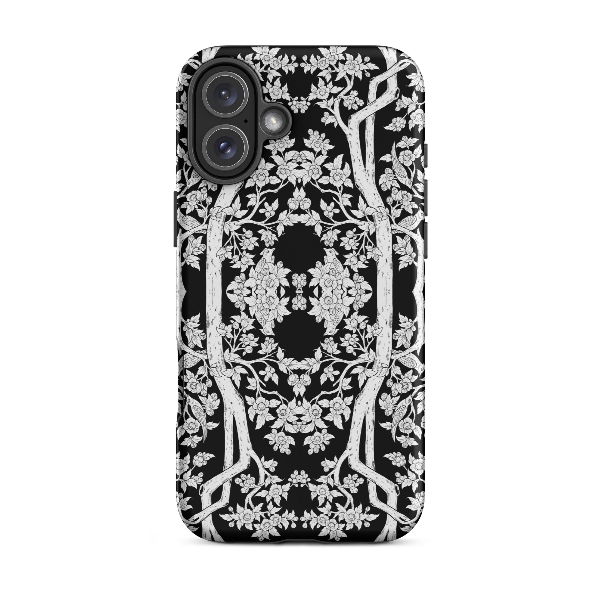 Aviary Black Aesthetic Pattern Art Iphone Case, 16 Plus / Matte, Black White Floral Patterned Phone Case