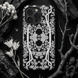 Aviary Black Aesthetic Pattern Art Iphone Case Black Phone Case Intricate White Floral Vine Patterns Pattern Art Phone, Battle-tested