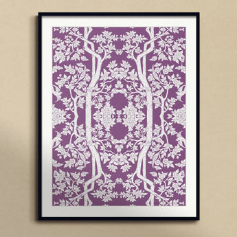 Aviary Black Art Print, Framed Purple White Floral Pattern Artwork