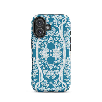 Aviary Blue Aesthetic Pattern Art Iphone Case 16 / Matte Teal Phone Case Floral Tree Design Pattern Art Phone, Battle-tested Design, Cases