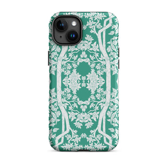 Aviary Green Aesthetic Pattern Art Iphone Case, 15 Plus / Matte, Green Floral Patterned Phone Case