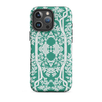 Aviary Green Aesthetic Pattern Art Iphone Case, 16 Pro Max / Matte, Green White Floral Patterned Phone Case