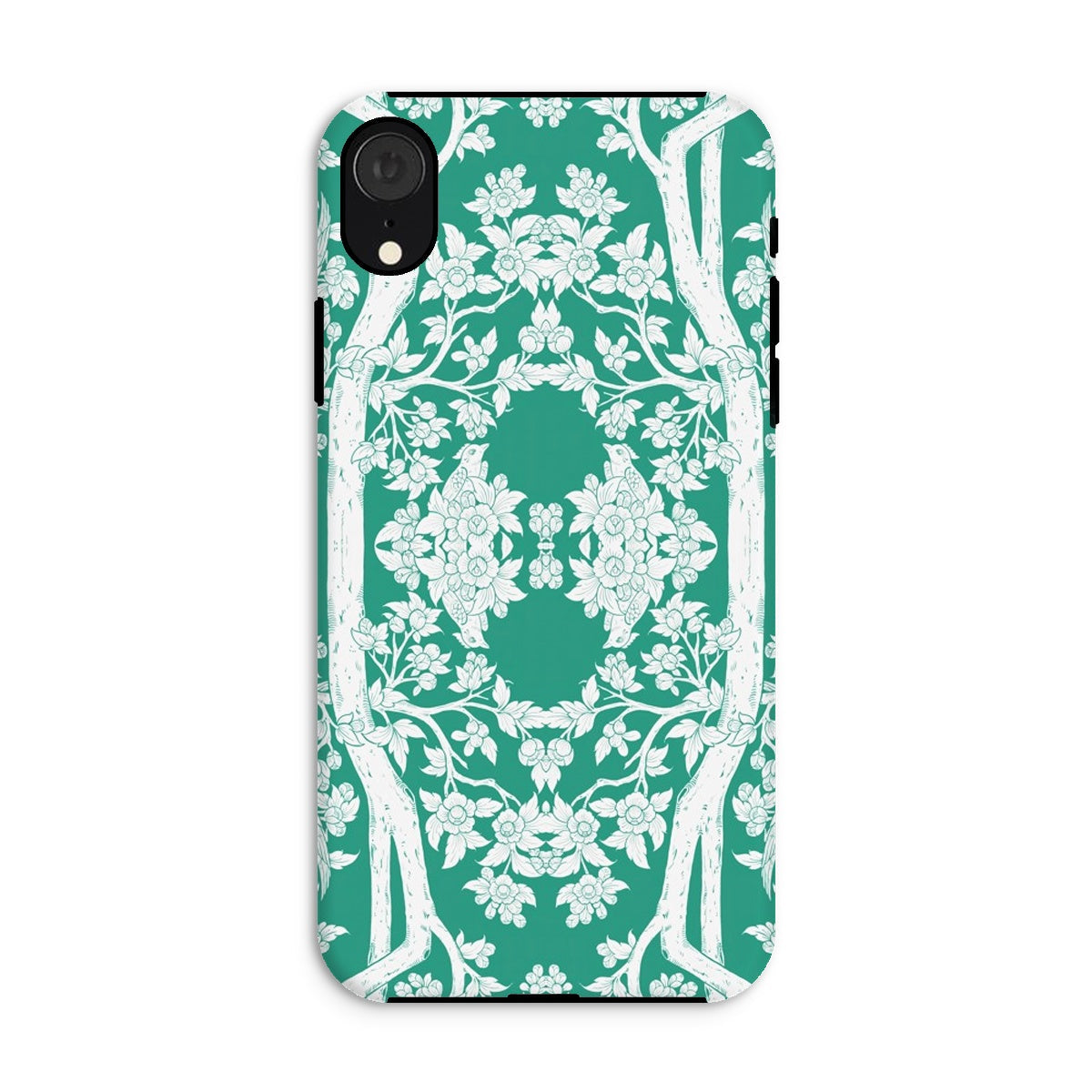 Aviary Green Aesthetic Pattern Art Iphone Case, Xr / Matte, Decorative Phone Case Green Background White Floral Pattern