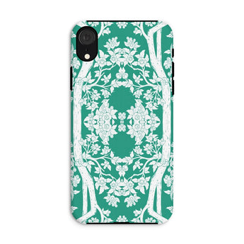 Aviary Green Aesthetic Pattern Art Iphone Case, Xr / Matte, Decorative Phone Case Green Background White Floral Pattern