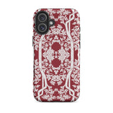 Aviary Red Aesthetic Pattern Art Iphone Case 16 Plus / Matte Burgundy Phone Case Floral Pattern Art Phone, Battle-tested Design, Cases