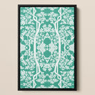 Aviary - Thai Aesthetic Pattern Art Framed Canvas, Framed Canvas Print Symmetrical Teal White Floral Tree
