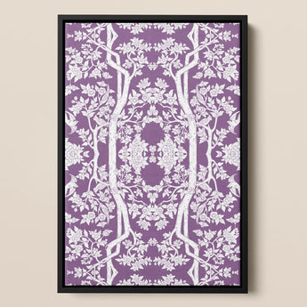 Aviary - Thai Aesthetic Pattern Art Framed Canvas, Framed Purple White Floral Pattern Wall Art