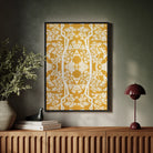 Aviary - Thai Aesthetic Pattern Art Framed Canvas, Framed Yellow White Botanical Pattern Wall Art