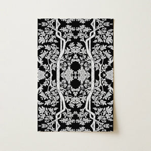 Aviary - Thai Aesthetic Pattern Art Print / Canvas Black White Ornate Floral Tapestry Intricate Tree Branch Fine Art Paper, Aviary Black,
