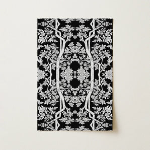 Aviary - Thai Aesthetic Pattern Art Print / Canvas Black White Ornate Floral Tapestry Intricate Tree Branch Fine Paper, Bold Statements