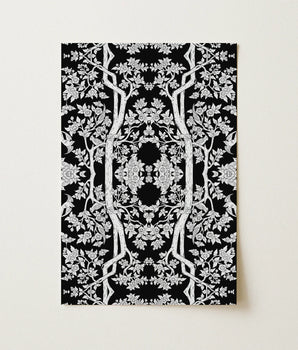 Black White Ornate Floral Tapestry Intricate Tree Branch Fine Art Paper, Aviary, Bold Statements