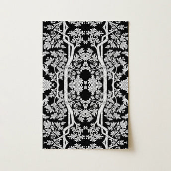 Aviary - Thai Aesthetic Pattern Art Print / Canvas Black White Ornate Floral Tapestry Intricate Tree Branch Fine Paper, Bold Statements