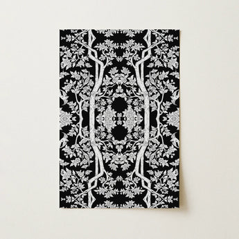 Aviary - Thai Aesthetic Pattern Art Print / Canvas Black White Ornate Floral Tapestry Intricate Tree Branch Fine Paper, Bold Statements