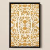 Aviary - Thai Aesthetic Pattern Art Print / Canvas Framed Artwork Intricate White Floral Tree Mustard Fine Paper, Black, Bold Statements