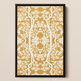 Aviary - Thai Aesthetic Pattern Art Print / Canvas Framed Artwork Intricate White Floral Tree Mustard Fine Paper, Black, Bold Statements