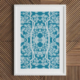 Aviary - Thai Aesthetic Pattern Art Print / Canvas Framed Artwork Intricate White Floral Tree Teal Fine Paper, Black, Bold Statements Prints
