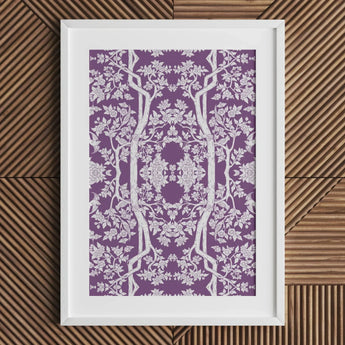 Aviary - Thai Aesthetic Pattern Art Print / Canvas White-framed Intricate Symmetrical Design Interwoven Tree Fine Paper, Black, Bold