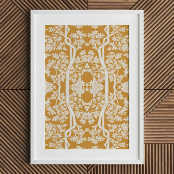 Aviary - Thai Aesthetic Pattern Art Print / Canvas White-framed Intricate Symmetrical Floral Tree Design Fine Paper, Black, Bold Statements
