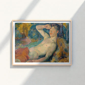 Framed Painting Nude Male Figure Impressionistic Style Vibrant Magnus Enckell, Homosexual Art Print, Luminous Dance