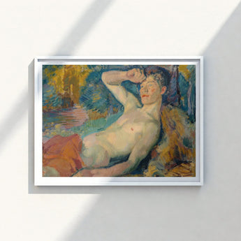 Framed Painting White Frame Nude Male Figure Outdoors Magnus Enckell, Homosexual Art Print, Luminous Dance