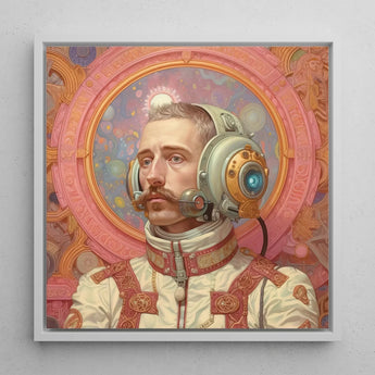 Axel - Gay German Astronaut Art Print / Canvas Framed Portrait Man Ornate Cream-colored Space Attire Gold, Aesthetic, Gayest Prints